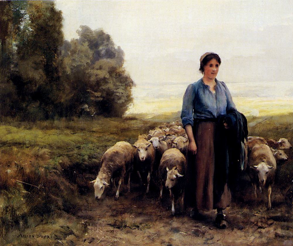 Julien Dupre Shepherdess With Her Flock